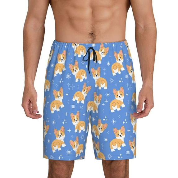 Wukai Kawaii Corgi Men’s Short Pajama Pants With Pockets Soft Sleep Pj Shorts for Men-XX-Large