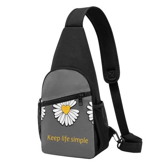 Wukai Keep Life Simple Daisy Flower Versatile Chest Bag with Adjustable Strap and Multiple Pockets for Daily Use, Outdoor Sports, Shopping, and Excursions