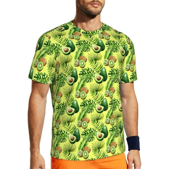 Wukai Kiwi and Avocado Print Men's Short-Sleeved Mesh T-Shirt,Quick-Dry Short Sleeve Workout T-Shirt-5X-Large