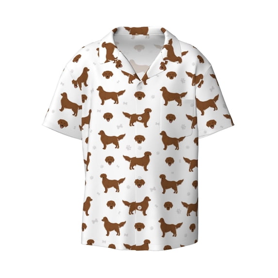 Wukai Labrador Retriever Dog Men's Casual Short-Sleeve Button Down Shirt - Lightweight Summer Dress Shirt for Daily Wear-XX-Large