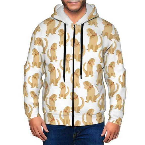 Wukai Labrador Retriever Dog Print Men's Zip-Up Hoodie,Fleece Full-Zip Hoodie for Men, Hooded Sweatshirt-Small