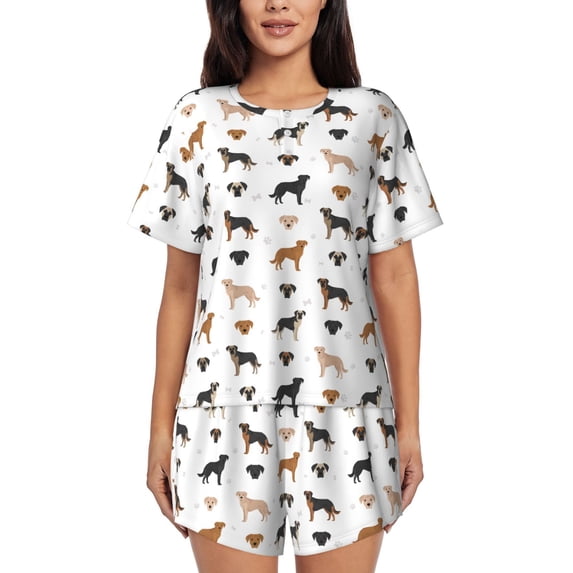 Wukai Labrador Retriever Dog Women's Pajama Set,Short-Sleeve Top and Shorts with Elastic Waistband and Pockets for Loungewear, Yoga, and Casual Wear-Large