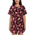 thumbnail image 1 of "Wukai Ladybugs and Red Hearts Women's Pajama Set - Short-Sleeve Top and Shorts with Elastic Waistband and Pockets for Loungewear, Yoga, and Casual Wear-Large, 1 of 8