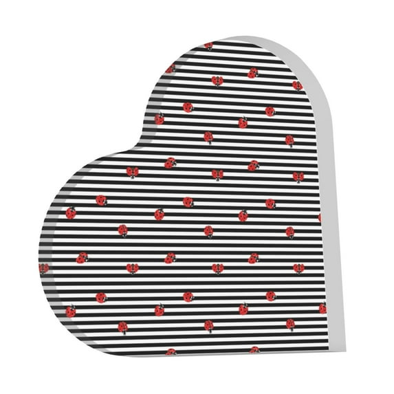 Wukai Ladybugs on Black and White Striped Print Elegant Acrylic Gift Decorations Perfect for Weddings, Birthdays, Anniversaries, and Home Decor