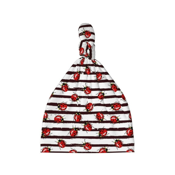 Wukai Ladybugs on Black and White Striped1 Newborn Knotted Baby Beanie Hat for Boy Girl Baby Cute Cap Infant Beanies,0-6 months