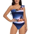 thumbnail image 1 of Wukai Lantern On Snow With Christmas Chic One Shoulder Swimwear with Ruffle Design and Tummy Control Skirt: Fashionable, Supportive, Comfortable for Beach-Medium, 1 of 7