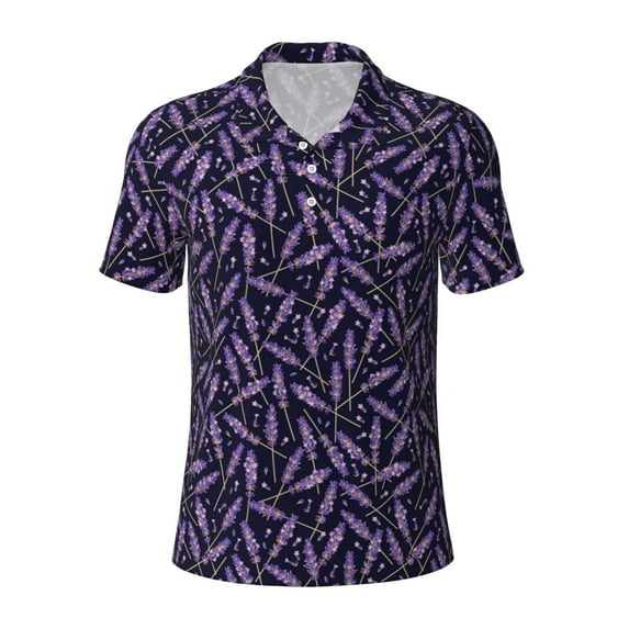 Wukai Lavender Flowers Men’s Polo Shirts,Quick-Dry Athletic Shirt,Classic Fit Shirts-Large