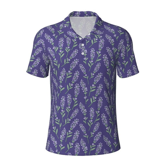 Wukai Lavender Flowers Men’s Polo Shirts,Quick-Dry Athletic Shirt,Classic Fit Shirts-Small