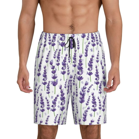 Wukai Lavender Flowers Men’s Short Pajama Pants With Pockets Soft Sleep Pj Shorts for Men-