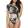 thumbnail image 1 of Naloa Rose Flowers Women's Short-Sleeved Onesie, One-Piece Swimsuit for Parties, dates, clubs - Small, 1 of 9