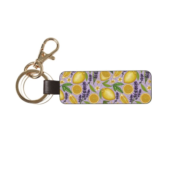 Wukai Lavender Flowers Print Leather Car Keychain, Universal Key Fob Keychain, Leather Key Chain Holder for Men and Women,360 Degree Rotatable