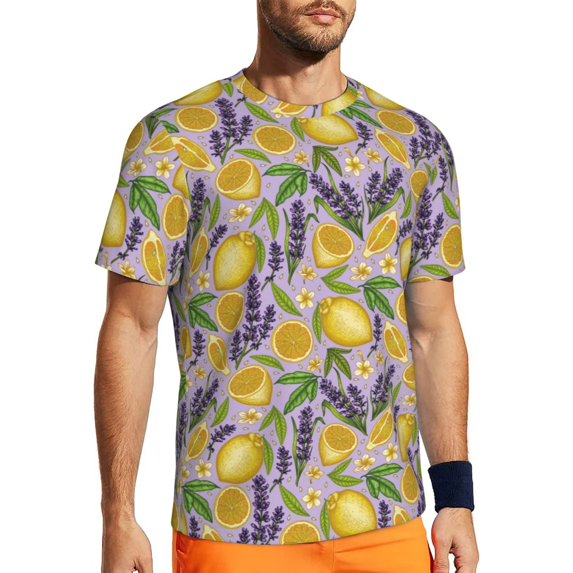 Wukai Lavender Flowers Print Men's Short-Sleeved Mesh T-Shirt,Quick-Dry Short Sleeve Workout T-Shirt-5X-Large