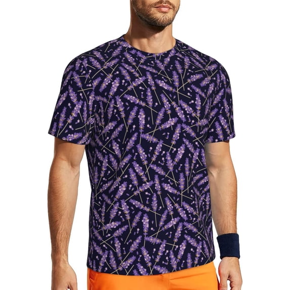 Wukai Lavender Flowers Print Men's Short-Sleeved Mesh T-Shirt,Quick-Dry Short Sleeve Workout T-Shirt-Small