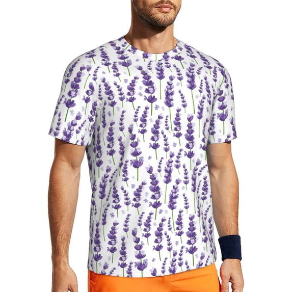 Wukai Lavender Flowers Print Men's Short-Sleeved Mesh T-Shirt,Quick-Dry Short Sleeve Workout T-Shirt-X-Small