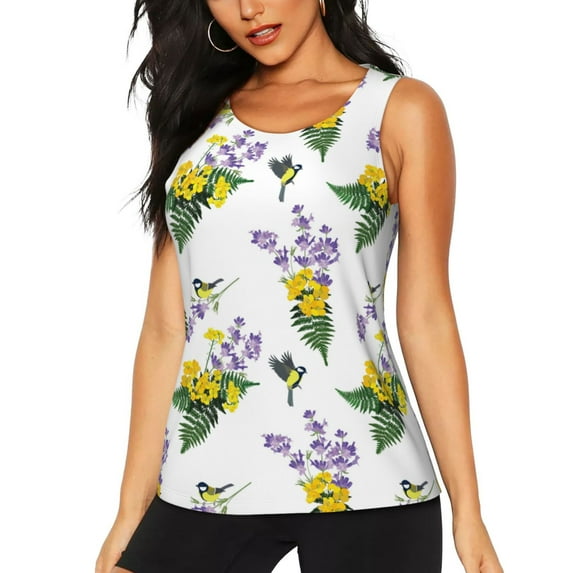 Wukai Lavender Flowers Print Women's Workout Tank Top Mesh Yoga Shirts Athletic Running Tank Tops Athletic Gym Shirts - Medium