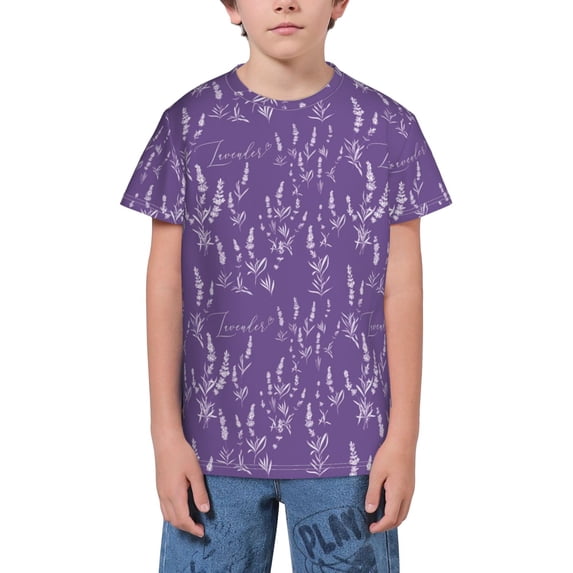Wukai Lavender Flowers Youth Unisex Short Sleeve T-Shirt for Boys, Girls, Teens, and Kids-Small