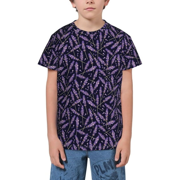 Wukai Lavender Flowers Youth Unisex Short Sleeve T-Shirt for Boys, Girls, Teens, and Kids-X-Small