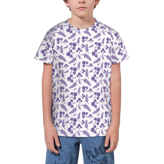 Wukai Lavender Flowers Youth Unisex Short Sleeve T-Shirt for Boys, Girls, Teens, and Kids-X-Small