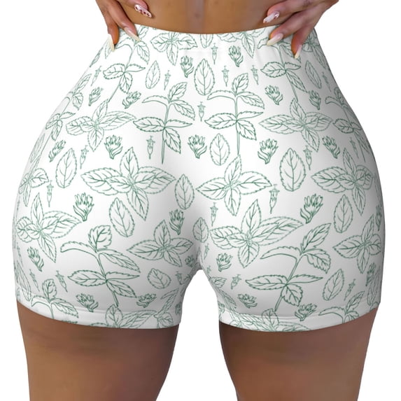 Wukai Leaf Print Print Pack Biker Shorts for Women Yoga Workout Gym Running Scrunch Active Shorts-Medium