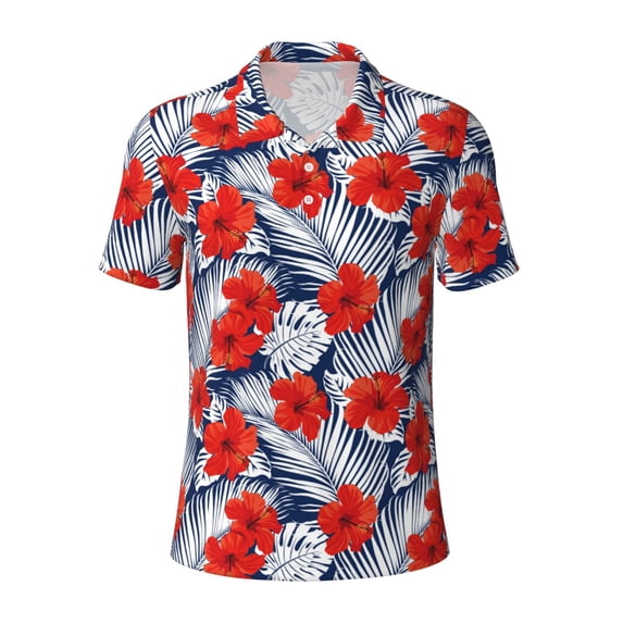 Wukai Leaves And Flowers Men’s Polo Shirts,Quick-Dry Athletic Shirt,Classic Fit Shirts-3X-Large