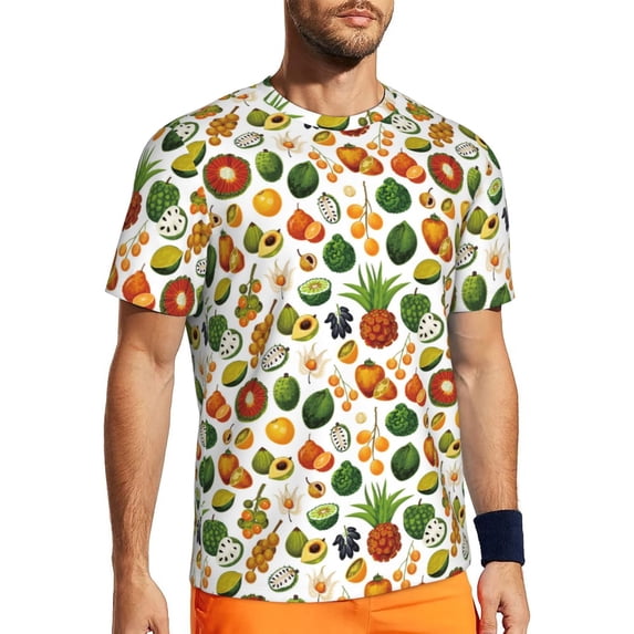 Wukai Lemon Fruits Vegetables Print Men's Short-Sleeved Mesh T-Shirt,Quick-Dry Short Sleeve Workout T-Shirt-5X-Large