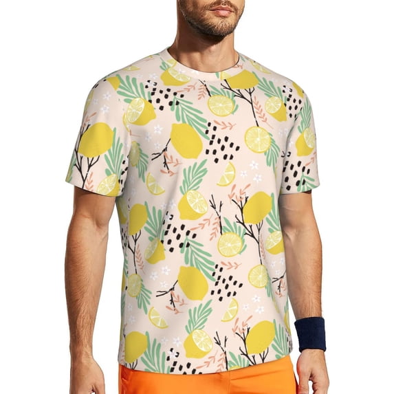 Wukai Lemon Leaves Print Men's Short-Sleeved Mesh T-Shirt,Quick-Dry Short Sleeve Workout T-Shirt-6X-Large