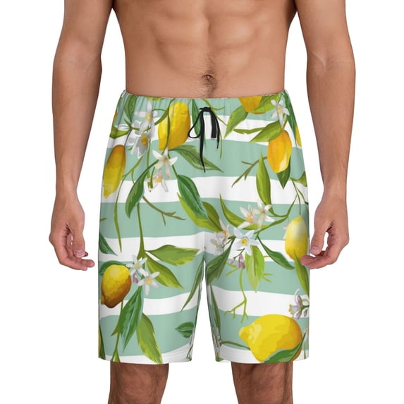 Wukai Lemon Men’s Short Pajama Pants With Pockets Soft Sleep Pj Shorts for Men-