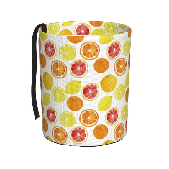 Wukai Lemon Orange Print Car Trash Can - Easy to Clean Hanging Garbage Bin - Removable Liner - Leak-Car Garbage Can - Waterproof Trash Can for Car and SUV