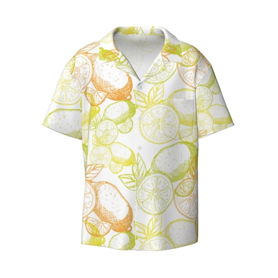 Wukai Lemon Potatoes Men's Casual Short-Sleeve Button Down Shirt - Lightweight Summer Dress Shirt for Daily Wear-