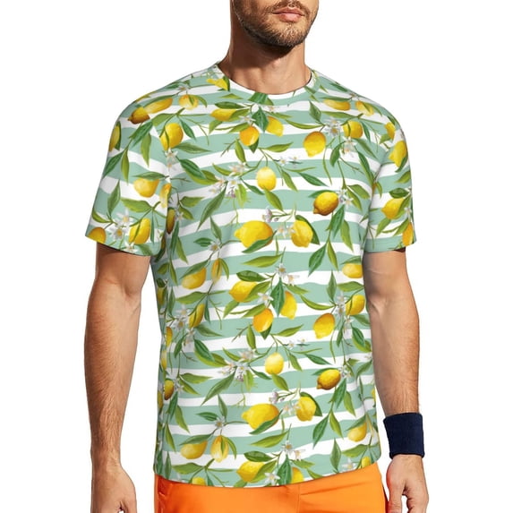 Wukai Lemon Print Men's Short-Sleeved Mesh T-Shirt,Quick-Dry Short Sleeve Workout T-Shirt-X-Large