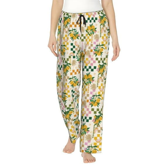 Wukai Lemon Women Pajama Pants Comfy Stretch Drawstring Palazzo Wide Leg Lounge Pant Comfy Sleepwear Yoga Pants-X-Large