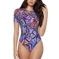 thumbnail image 1 of Naloa Watercolor Butterflies Women's Short-Sleeved Onesie, One-Piece Swimsuit for Parties, dates, clubs - XX-Large, 1 of 9