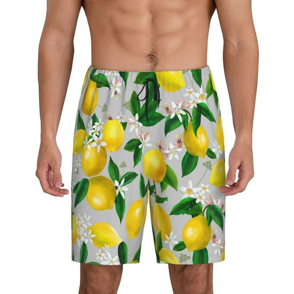 Wukai Lemon1 Men’s Short Pajama Pants With Pockets Soft Sleep Pj Shorts for Men-