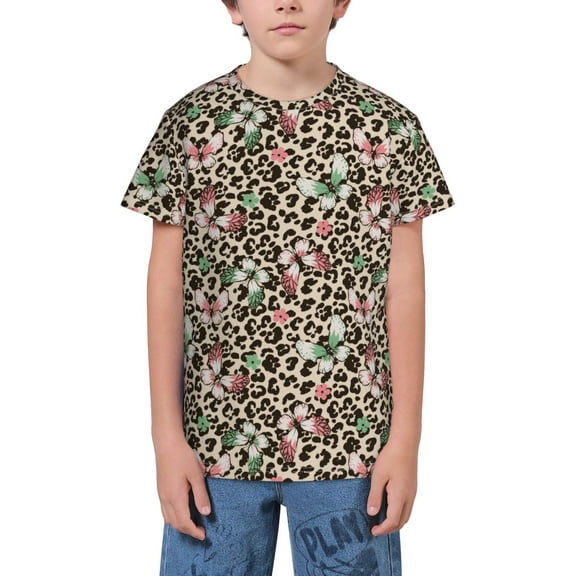 Wukai Leopard Dots Youth Unisex Short Sleeve T-Shirt for Boys, Girls, Teens, and Kids-Medium