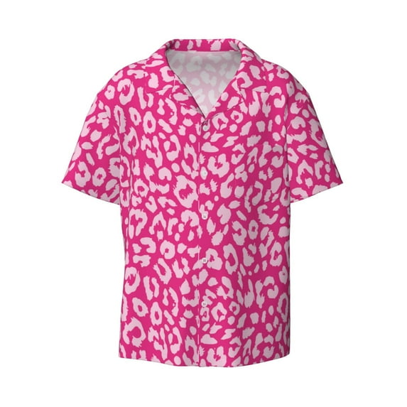 Wukai Leopard Men's Casual Short-Sleeve Button Down Shirt - Lightweight Summer Dress Shirt for Daily Wear-3X-Large