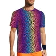 thumbnail image 1 of Wukai Leopard Neon Rainbow Gradient Print Men's Short-Sleeved Mesh T-Shirt,Quick-Dry Short Sleeve Workout T-Shirt-Small, 1 of 1