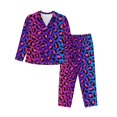 thumbnail image 1 of Wukai Leopard Neon Rainbow Gradient Print Women's Pajama Set - Soft Long Sleeve Sleepwear for Comfort and Style-Medium, 1 of 9