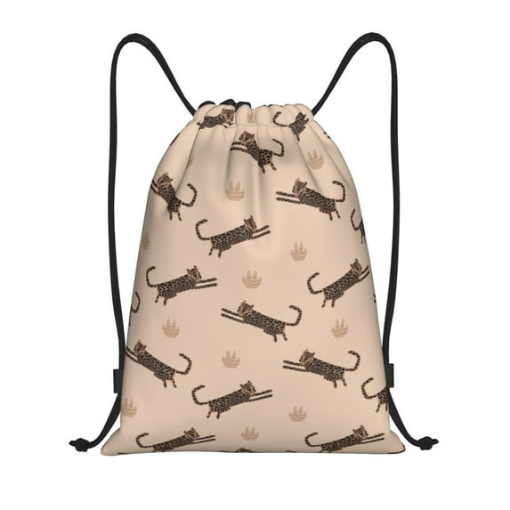 Wukai Leopard Print Drawstring Backpack Bag Sport Gym Sackpack Large Size String Backpack Cinch for Women Men-Small