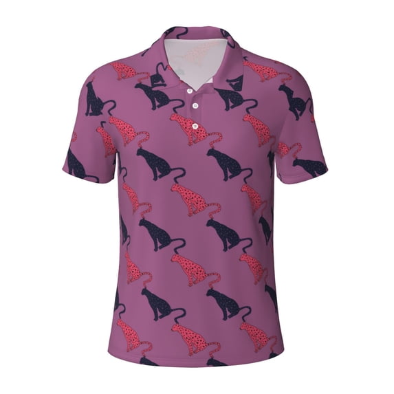 Wukai Leopard Print Men’s Polo Shirts,Quick-Dry Athletic Shirt,Classic Fit Shirts-Small