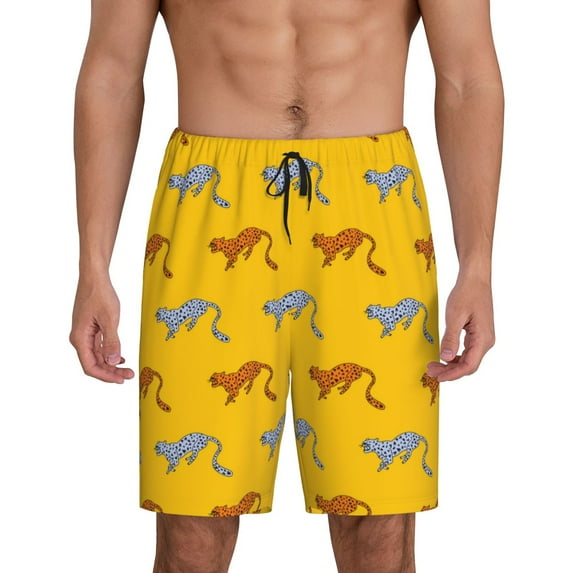 Wukai Leopard Print Men’s Short Pajama Pants With Pockets Soft Sleep Pj Shorts for Men-3X-Large