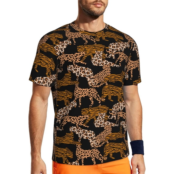 Wukai Leopard Print Print Men's Short-Sleeved Mesh T-Shirt,Quick-Dry Short Sleeve Workout T-Shirt-5X-Large