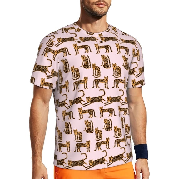 Wukai Leopard Print Print Men's Short-Sleeved Mesh T-Shirt,Quick-Dry Short Sleeve Workout T-Shirt-Small