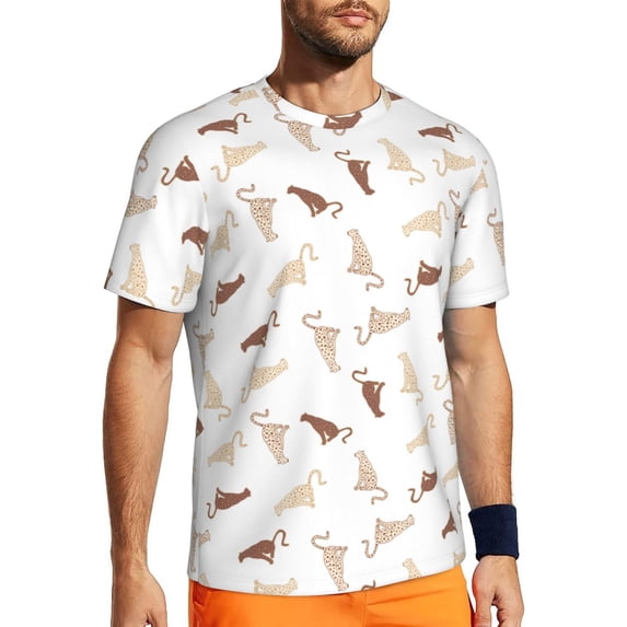 Wukai Leopard Print Print Men's Short-Sleeved Mesh T-Shirt,Quick-Dry Short Sleeve Workout T-Shirt-X-Large