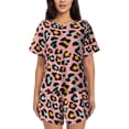 thumbnail image 1 of Wukai Leopard Print Women's Pajama Set - Short-Sleeve Top and Shorts with Elastic Waistband and Pockets for Loungewear, Yoga, and Casual Wear-Small, 1 of 6
