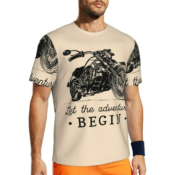 Wukai Let The Adventure Begin Print Men's Short-Sleeved Mesh T-Shirt,Quick-Dry Short Sleeve Workout T-Shirt-5X-Large