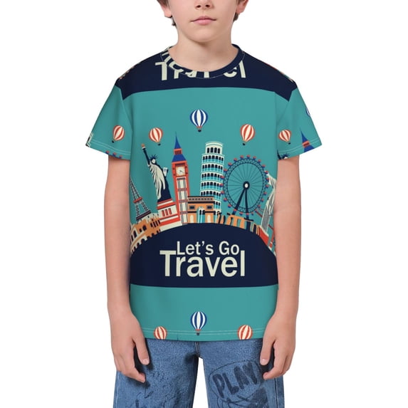 Wukai Let's go Travel Youth Unisex Short Sleeve T-Shirt for Boys, Girls, Teens, and Kids-Medium
