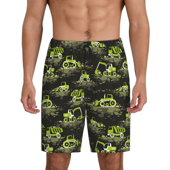 Wukai Light Green Excavator Men’s Short Pajama Pants With Pockets Soft Sleep Pj Shorts for Men-Small