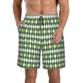 thumbnail image 1 of Wukai Light Green Squares Print Beach Trunks with Compression Liner Swimsuit Quick Dry Beach Sports Shorts with Pocket-Large, 1 of 8