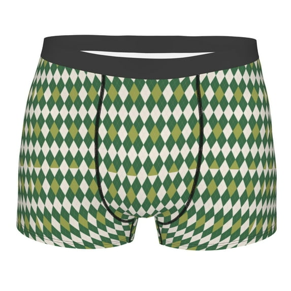 Wukai Light Green Squares Print Men’s Underwear Breathable Boxer Briefs, Moisture Wicking & Breathable-Medium