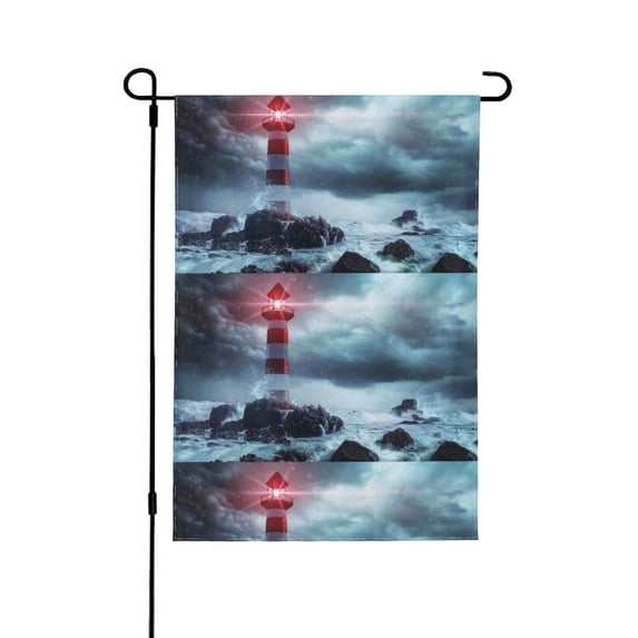 Wukai Lighthouse in a Stormy Sea Garden Flags Double Sided Welcome Garden Yard House Flags Outside Outdoor House (Only Flag)